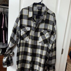 DIXXON Black and Yellow Plaid Casual Button Down Shirt